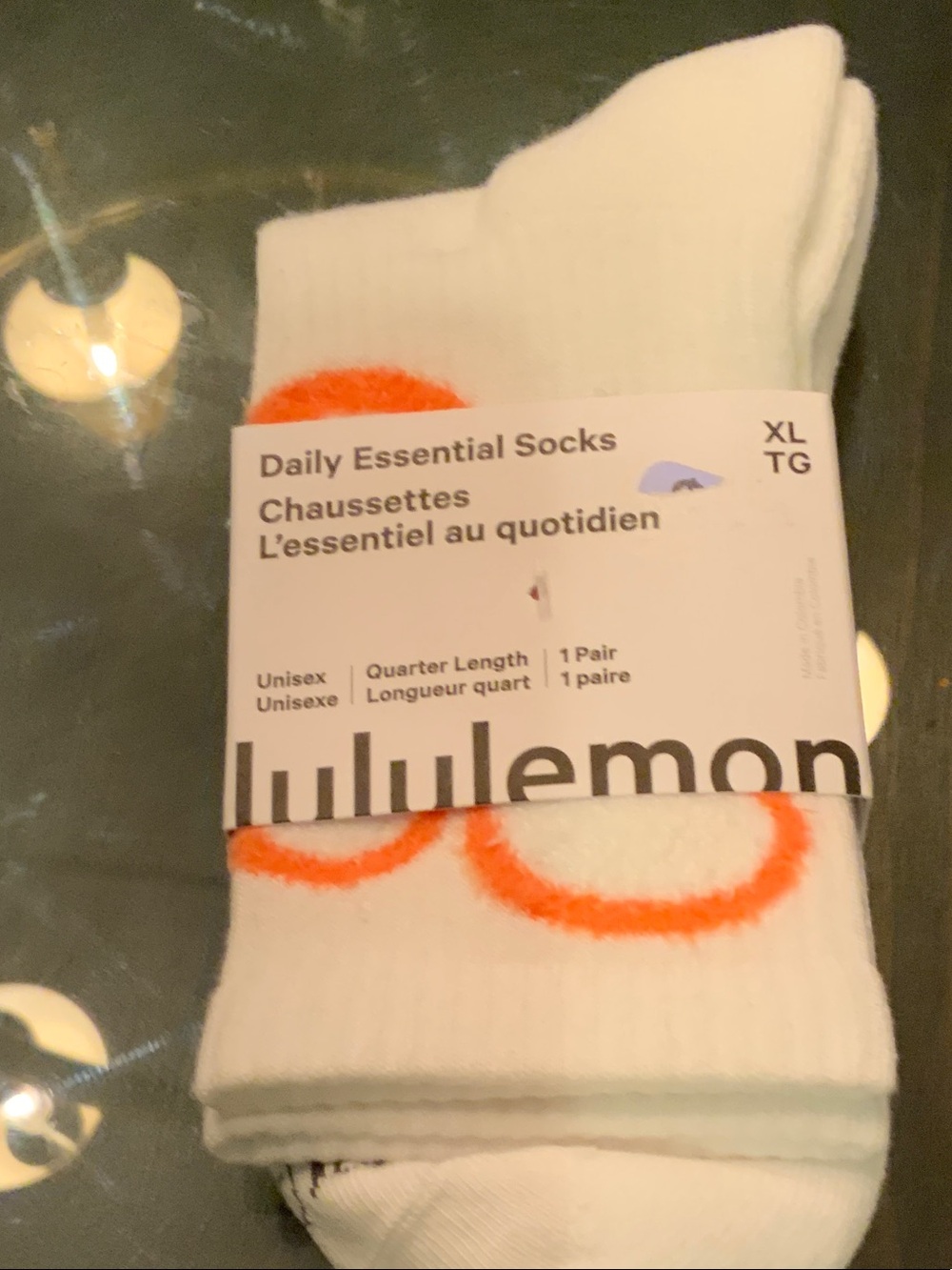 lululemon Daily Essential Crew Socks - White with Orange Accent Size  X-LARGE